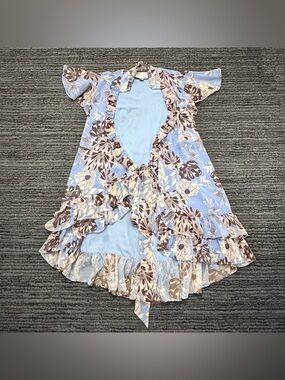 Alexis Melyssa Floral Print Ruffle VNeck Cap Sleeve High-Low Hem Mini Wrap Dress